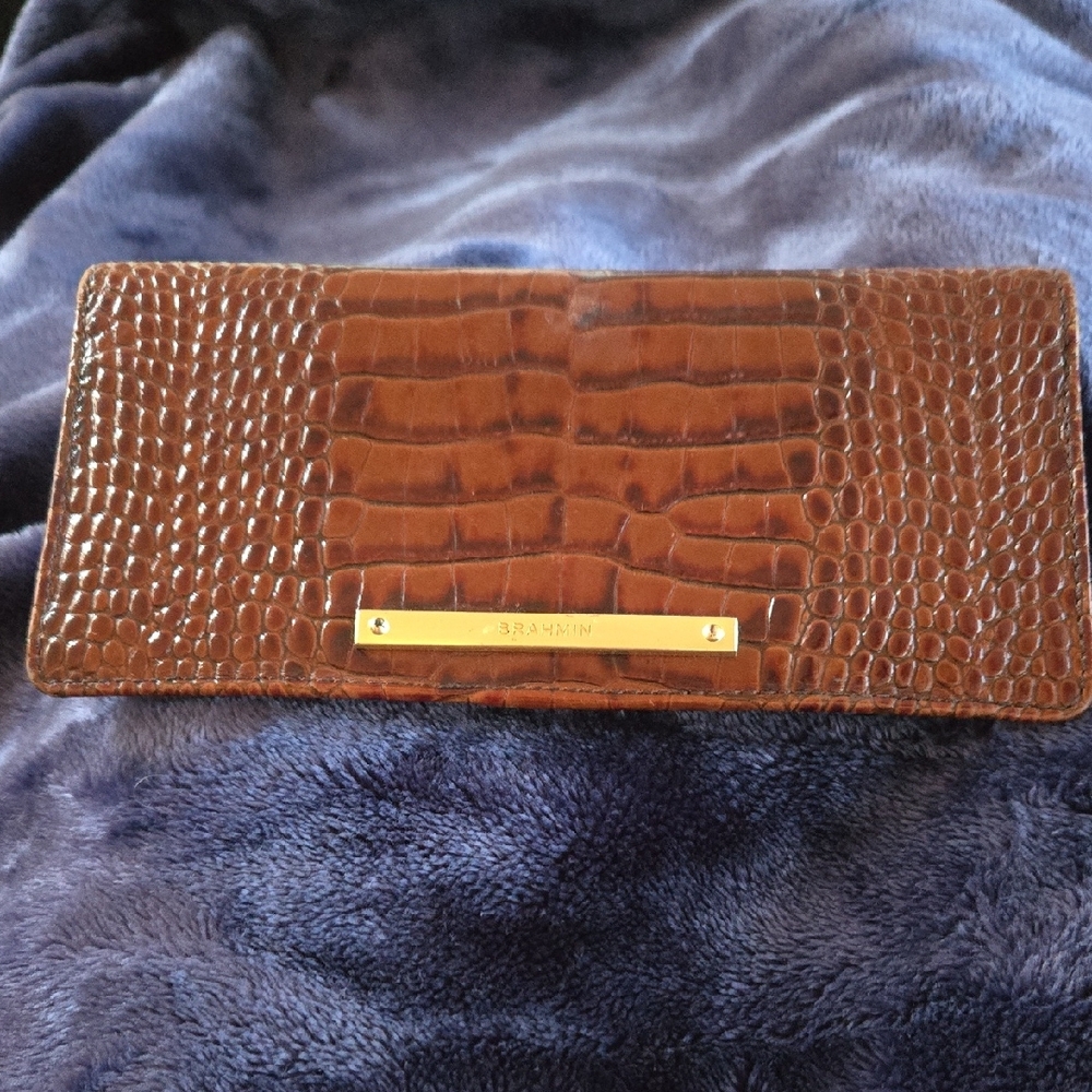 Brahmin Cognac Croc-Embossed Continental Wallet